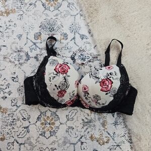 Torrid Torrid Bra Womens 38D Black White Red Floral Lace Push Up Plunge Underwir
